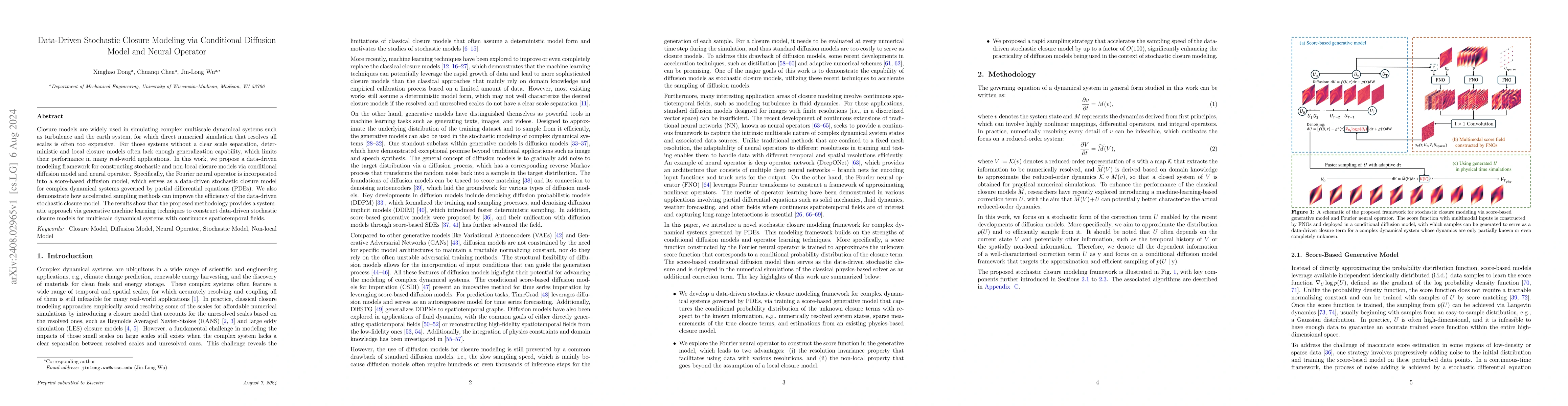 Thumbnail for Data-Driven Stochastic Closure Modeling via Conditional Diffusion Model
  and Neural Operator