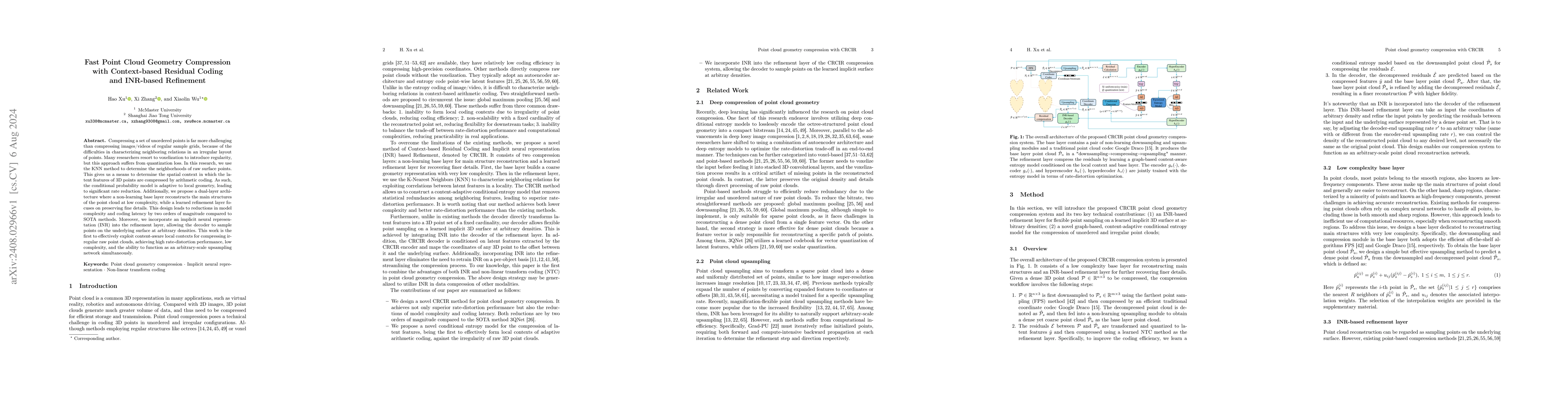 Thumbnail for Fast Point Cloud Geometry Compression with Context-based Residual Coding
  and INR-based Refinement