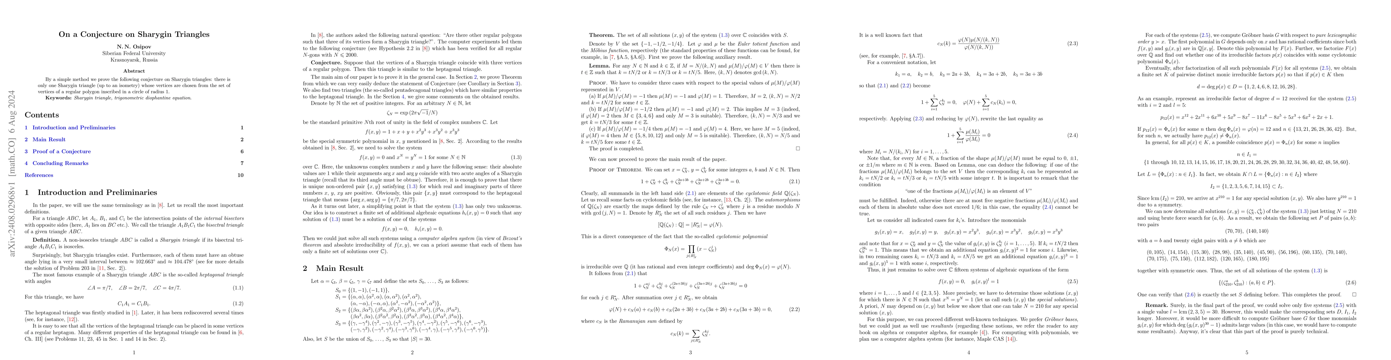 Thumbnail for On a Conjecture on Sharygin Triangles