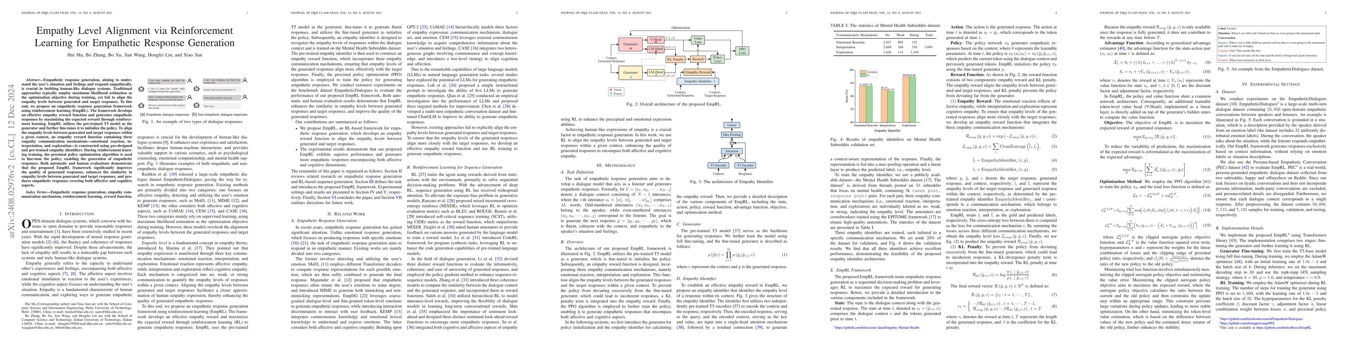 Thumbnail for Empathy Level Alignment via Reinforcement Learning for Empathetic
  Response Generation