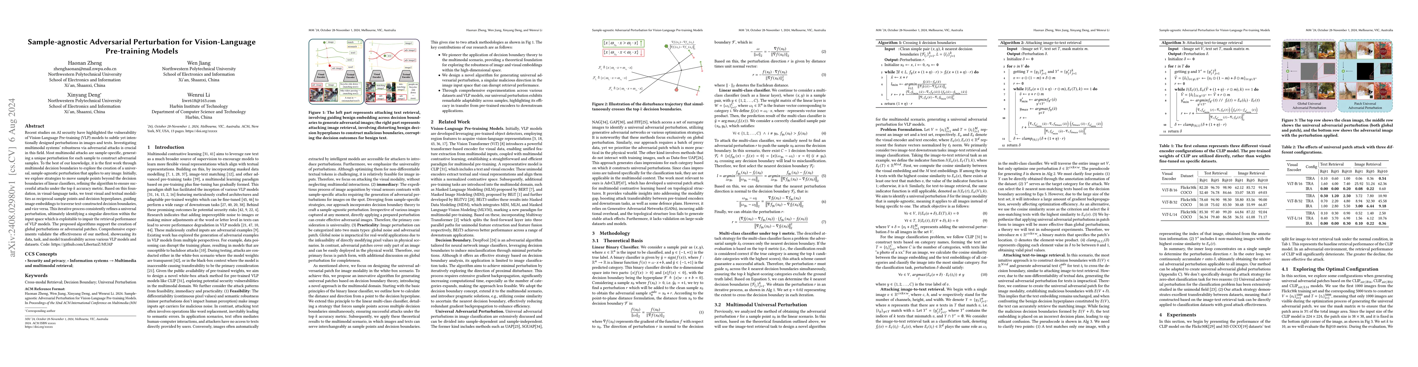 Thumbnail for Sample-agnostic Adversarial Perturbation for Vision-Language
  Pre-training Models