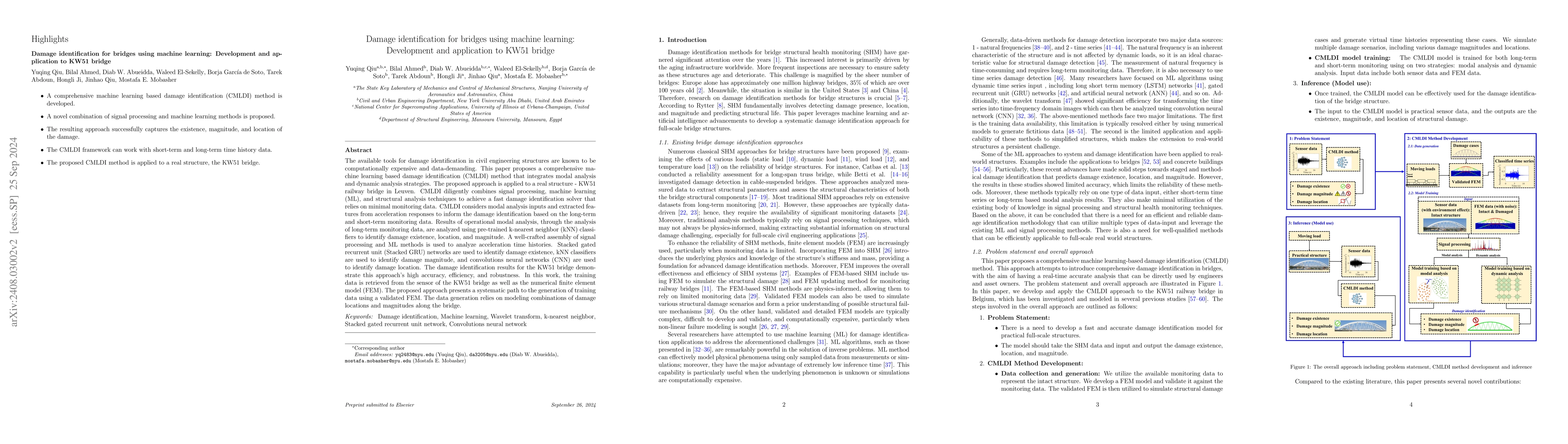 Thumbnail for Damage identification for bridges using machine learning: Development
  and application to KW51 bridge