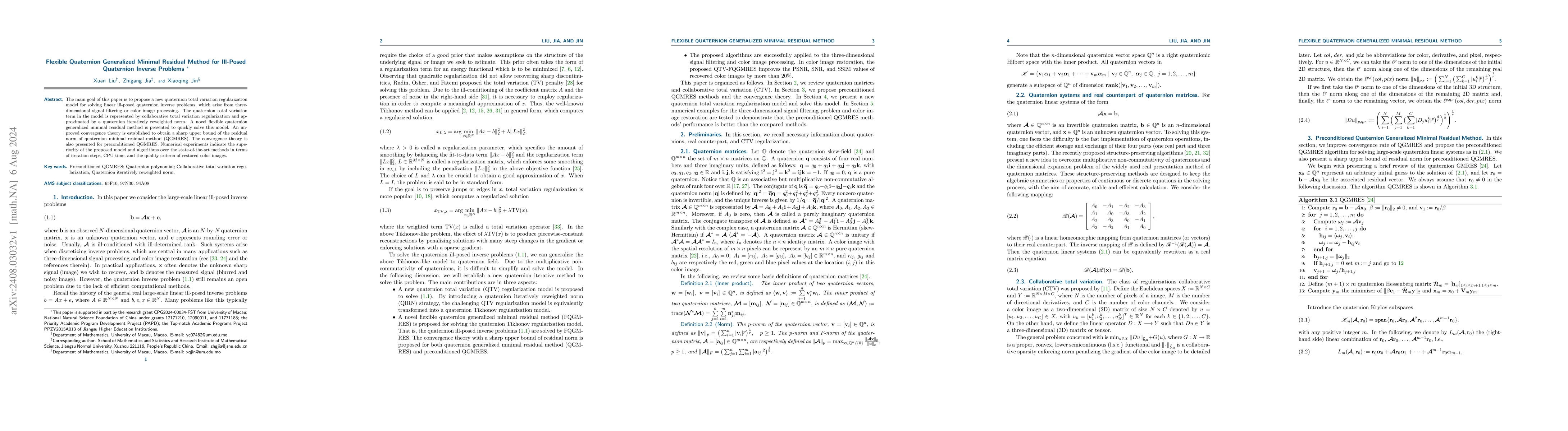 Thumbnail for Flexible Quaternion Generalized Minimal Residual Method for Ill-Posed
  Quaternion Inverse Problems