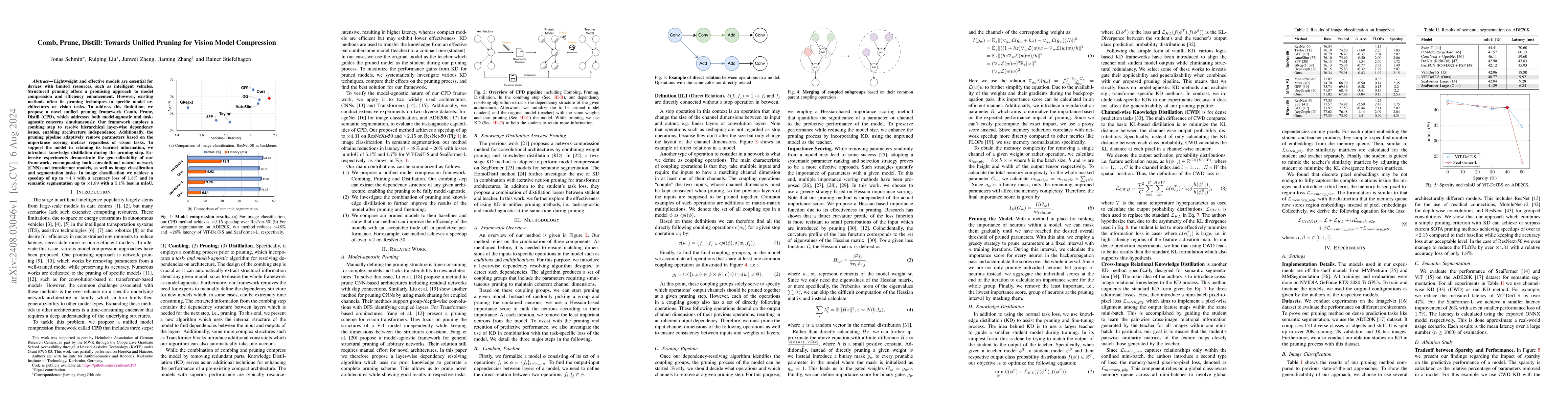 Thumbnail for Comb, Prune, Distill: Towards Unified Pruning for Vision Model
  Compression