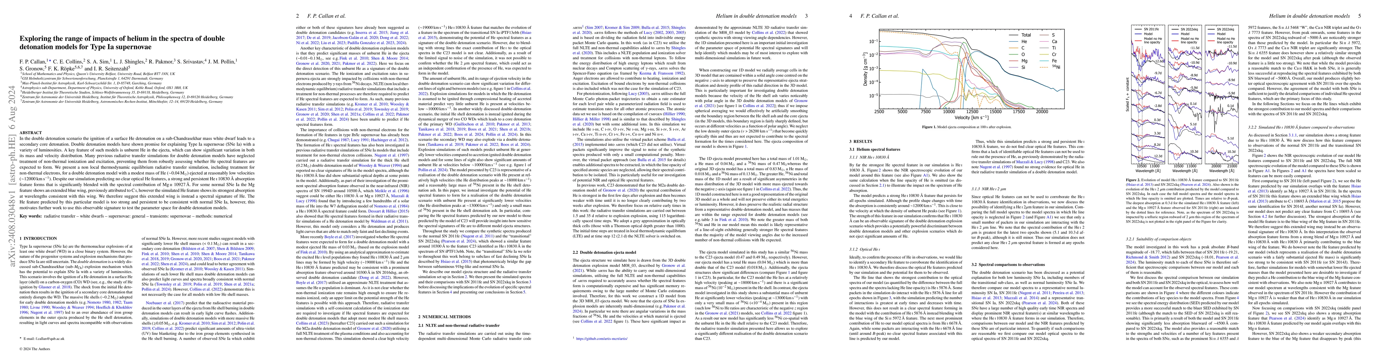 Thumbnail for Exploring the range of impacts of helium in the spectra of double
  detonation models for Type Ia supernovae