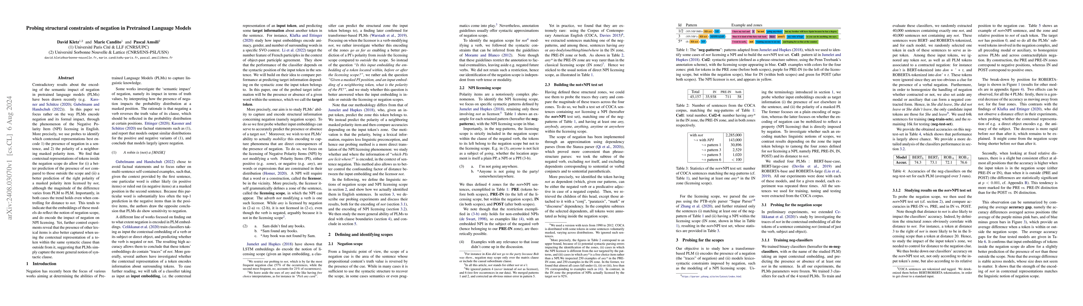 Thumbnail for Probing structural constraints of negation in Pretrained Language Models