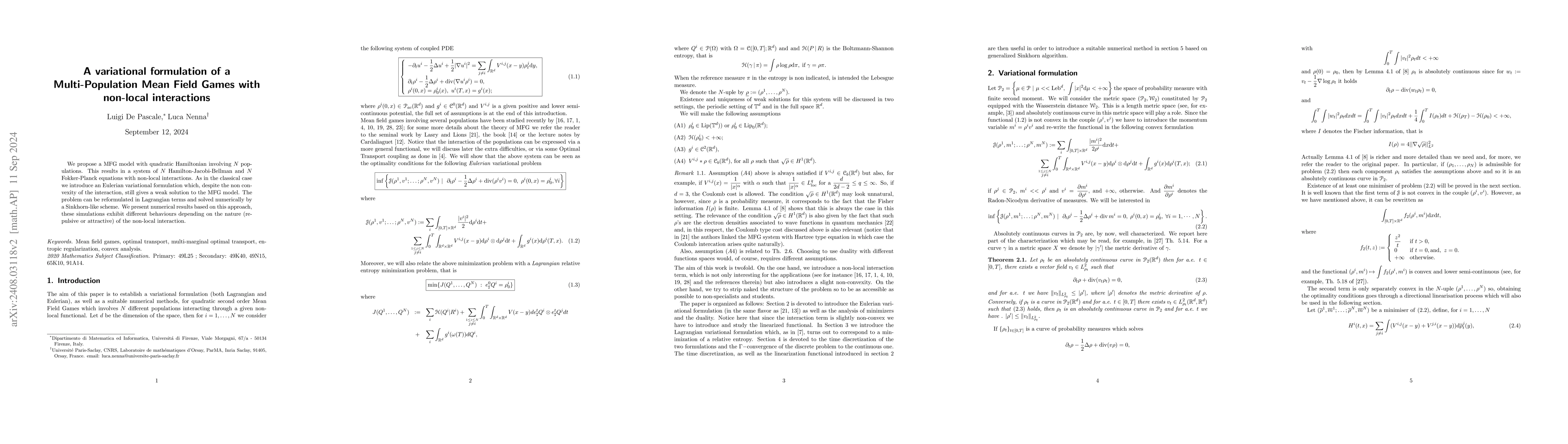 Thumbnail for A variational formulation of a Multi-Population Mean Field Games with
  non-local interactions
