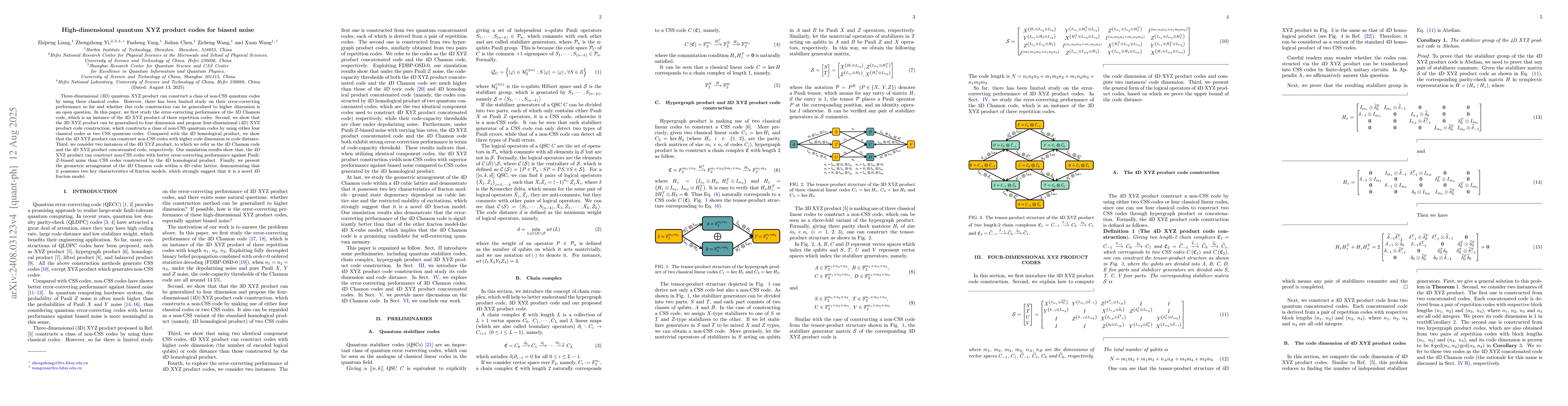 Thumbnail for High-dimensional quantum XYZ product codes for biased noise