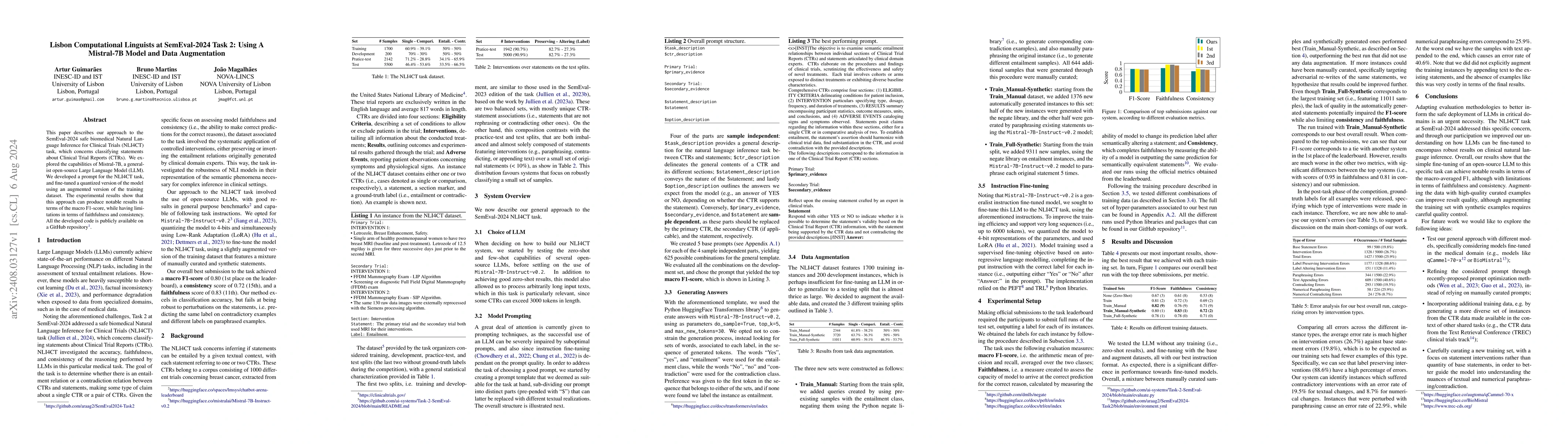 Thumbnail for Lisbon Computational Linguists at SemEval-2024 Task 2: Using A Mistral
  7B Model and Data Augmentation