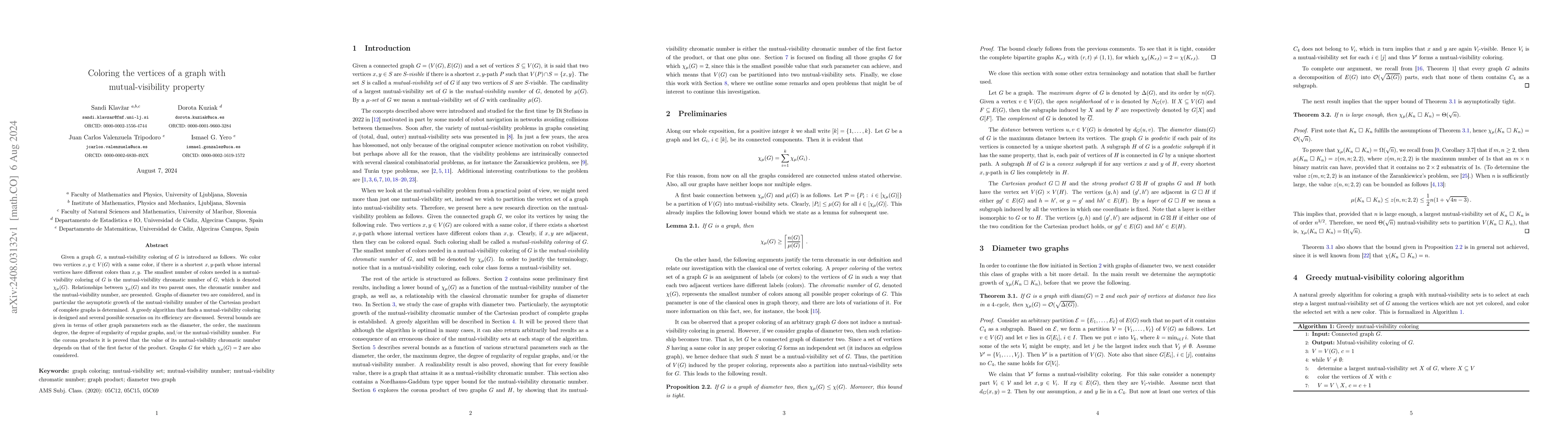 Thumbnail for Coloring the vertices of a graph with mutual-visibility property
