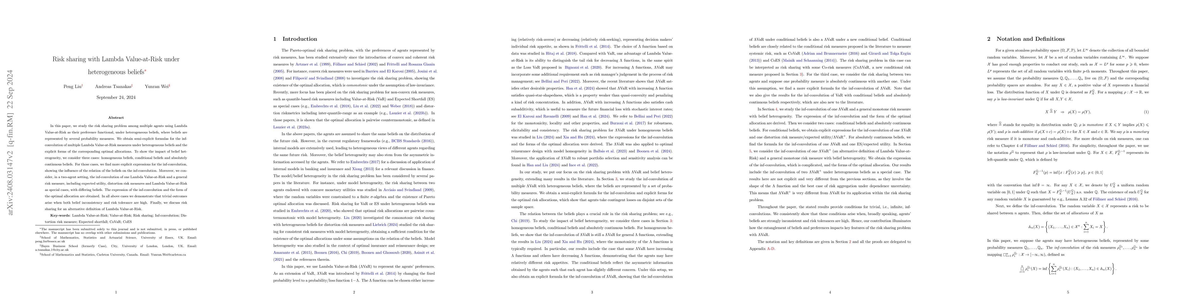 Thumbnail for Risk sharing with Lambda value at risk under heterogeneous beliefs