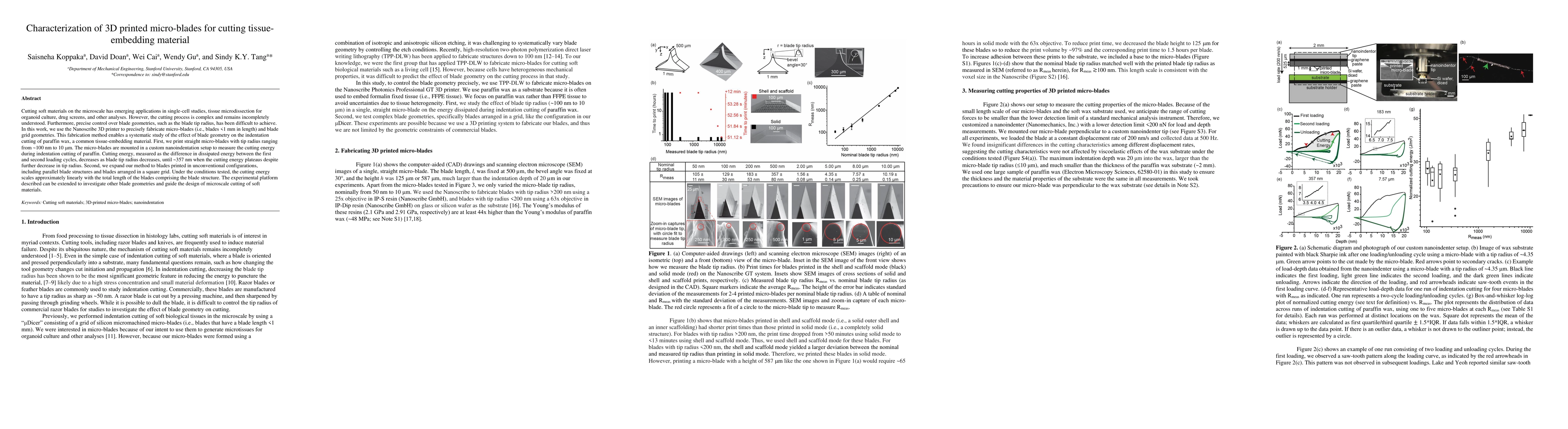 Thumbnail for Characterization of 3D printed micro-blades for cutting tissue-embedding
  material