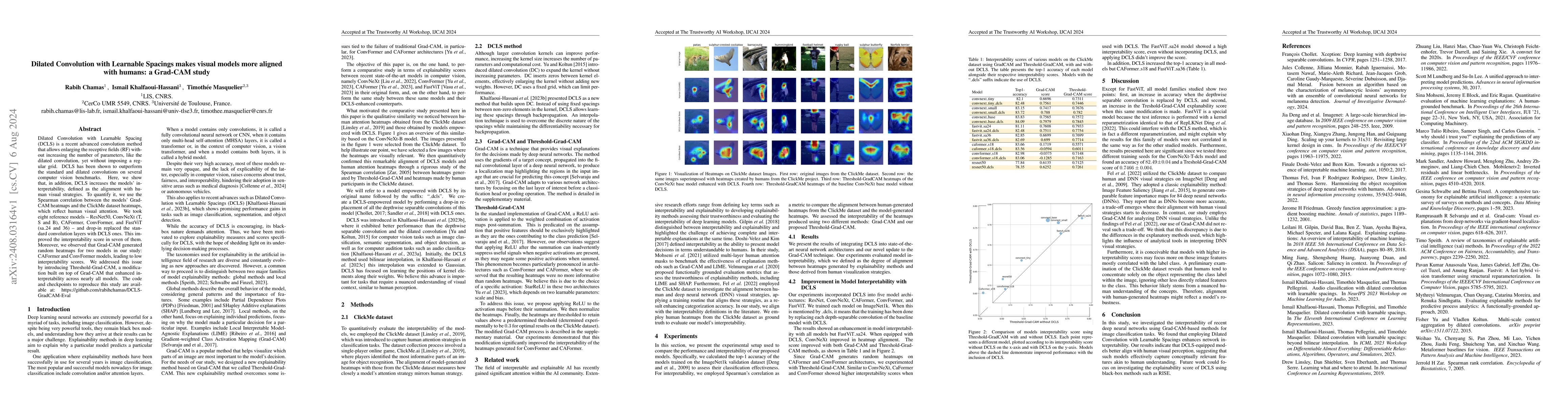 Thumbnail for Dilated Convolution with Learnable Spacings makes visual models more
  aligned with humans: a Grad-CAM study