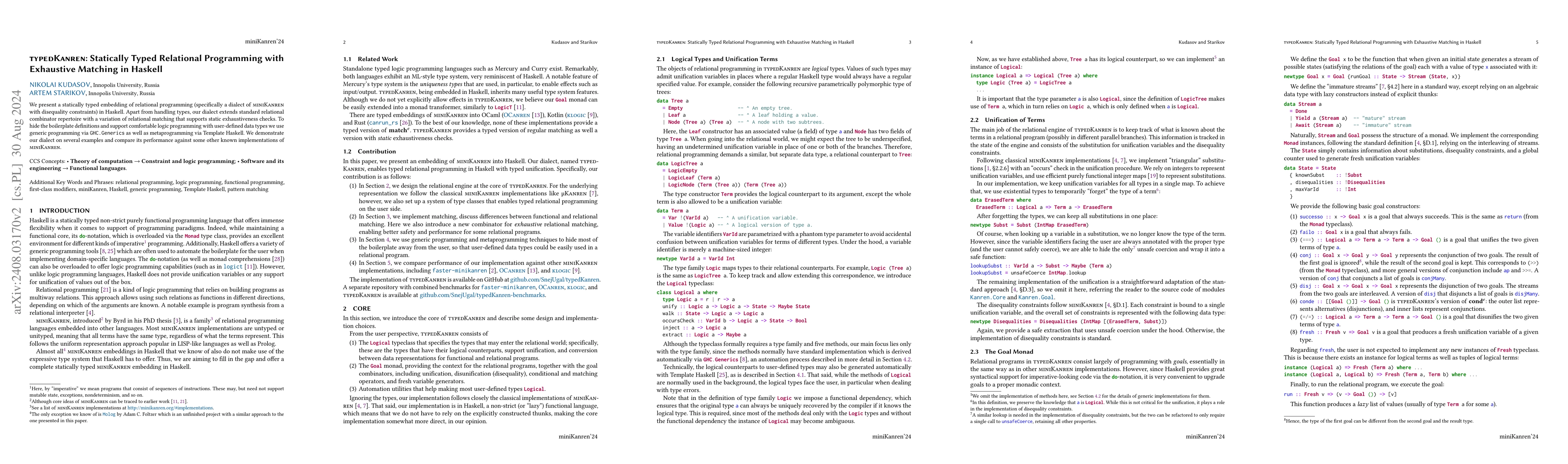 Thumbnail for typedKanren: Statically Typed Relational Programming with Exhaustive
  Matching in Haskell