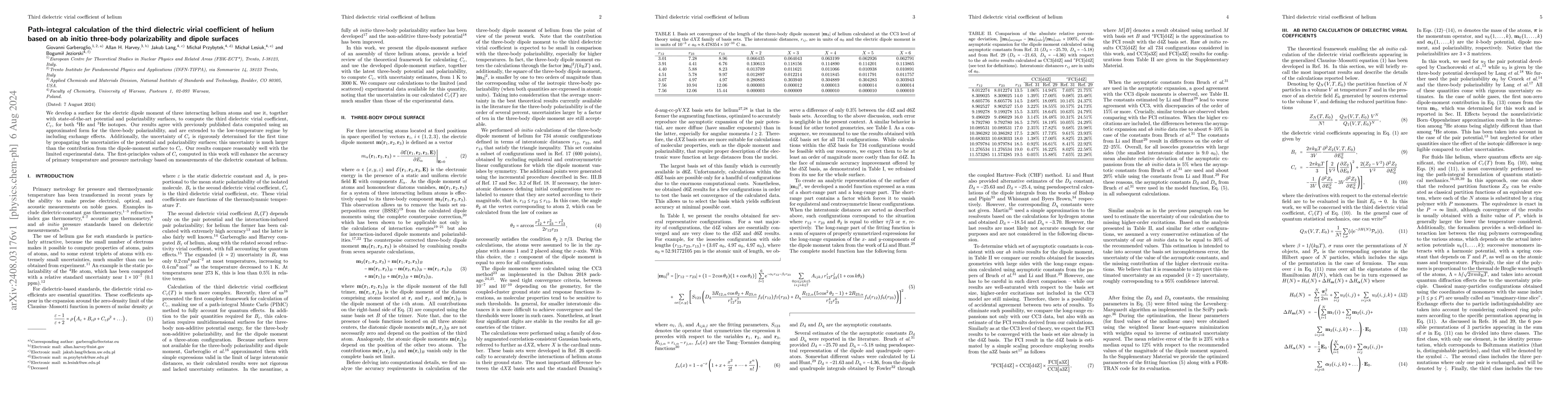 Thumbnail for Path-integral calculation of the third dielectric virial coefficient of
  helium based on ab initio three-body polarizability and dipole surfaces