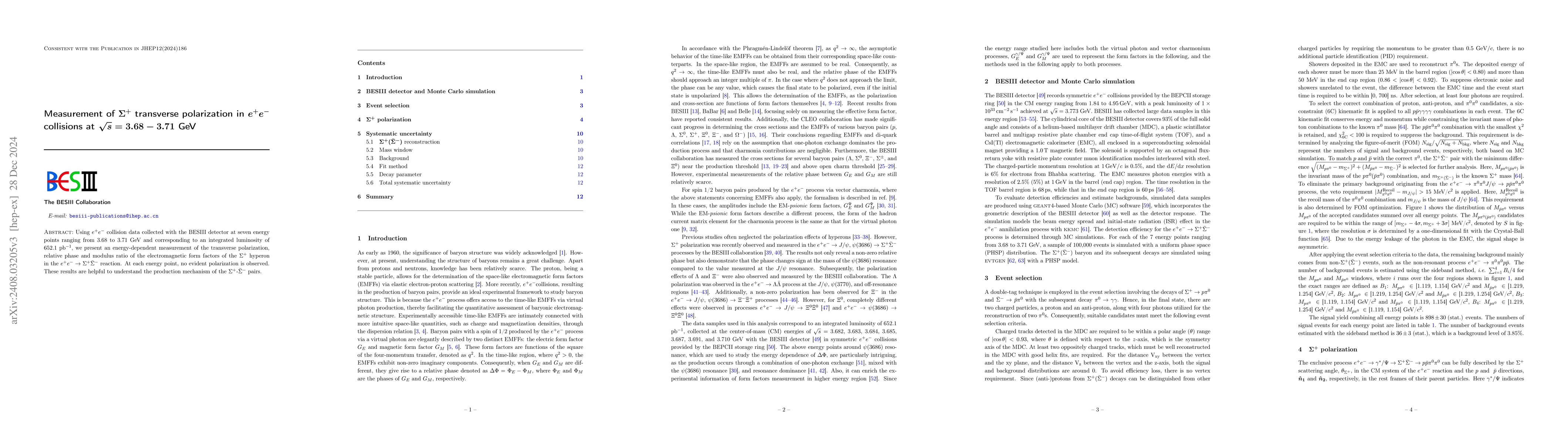 Thumbnail for Measurement of $Σ^+$ transverse polarization in $e^+e^-$ collisions
  at $\sqrt{s} = 3.68-3.71$ GeV