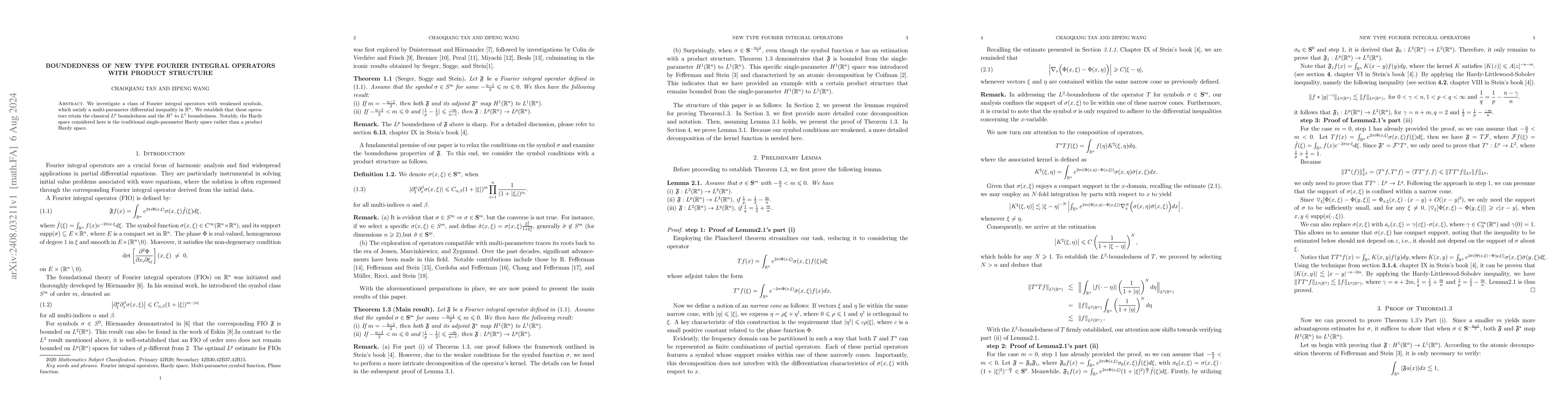 Thumbnail for Boundedness of New Type Fourier Integral Operators with Product
  Structure