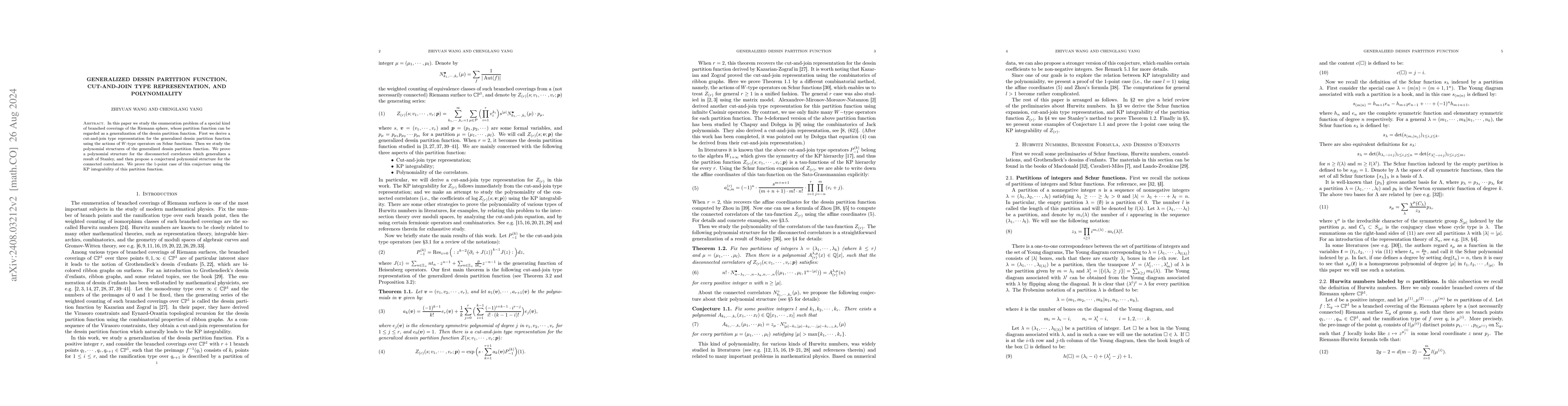 Thumbnail for Generalized dessin partition function, cut-and-join type representation,
  and polynomiality