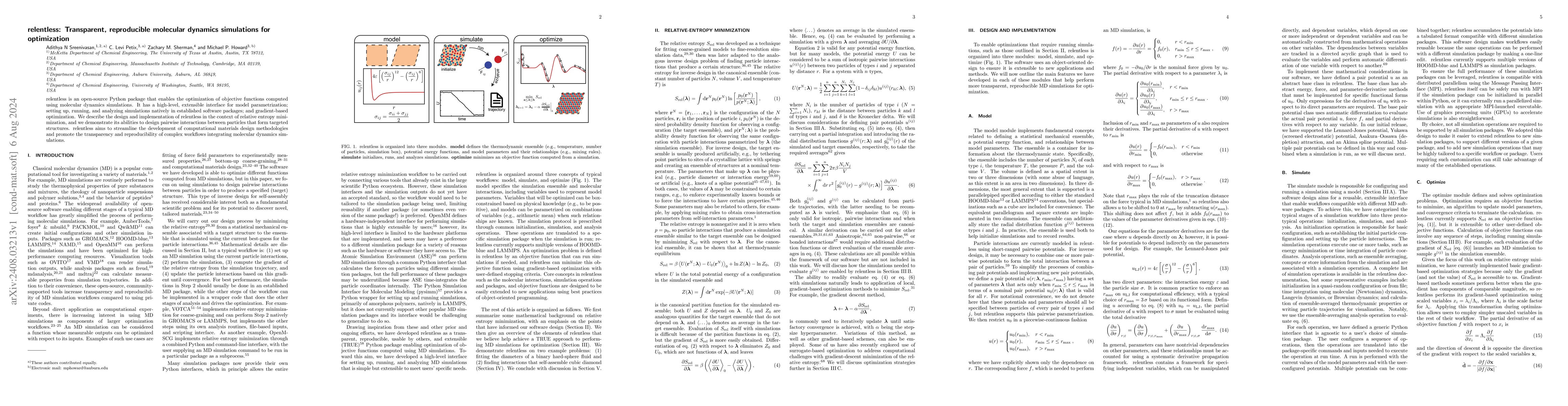 Thumbnail for relentless: Transparent, reproducible molecular dynamics simulations for
  optimization