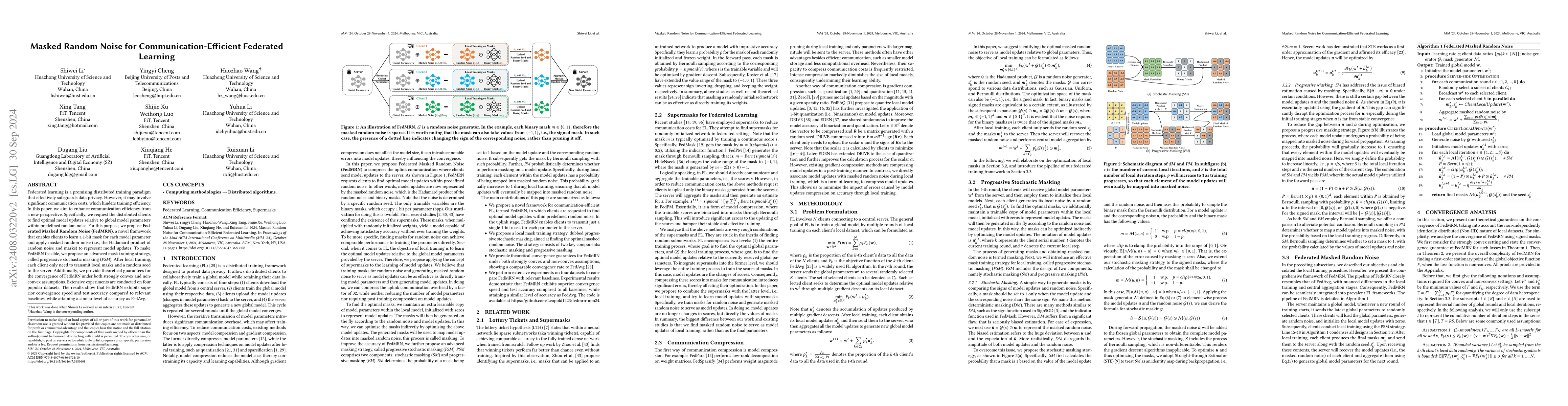 Thumbnail for Masked Random Noise for Communication Efficient Federaetd Learning