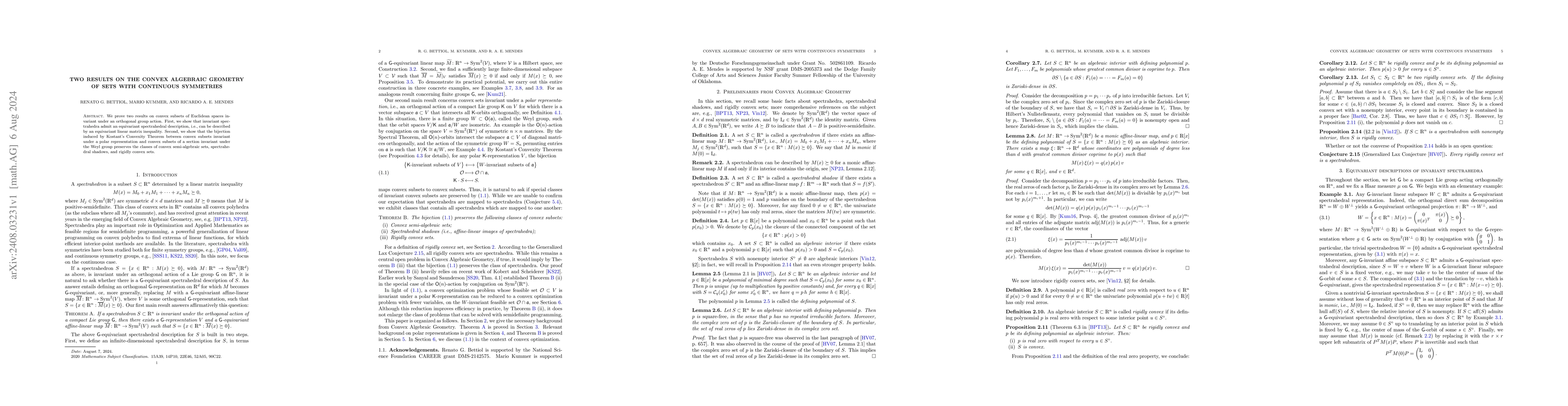 Thumbnail for Two results on the Convex Algebraic Geometry of sets with continuous
  symmetries