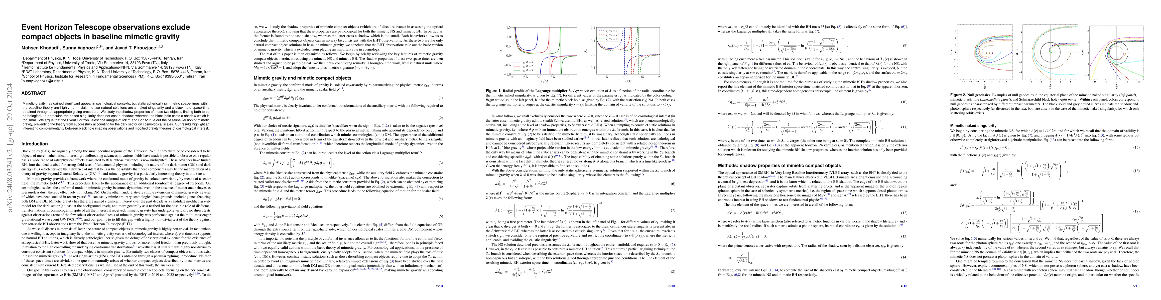 Thumbnail for Event Horizon Telescope observations exclude compact objects in baseline
  mimetic gravity
