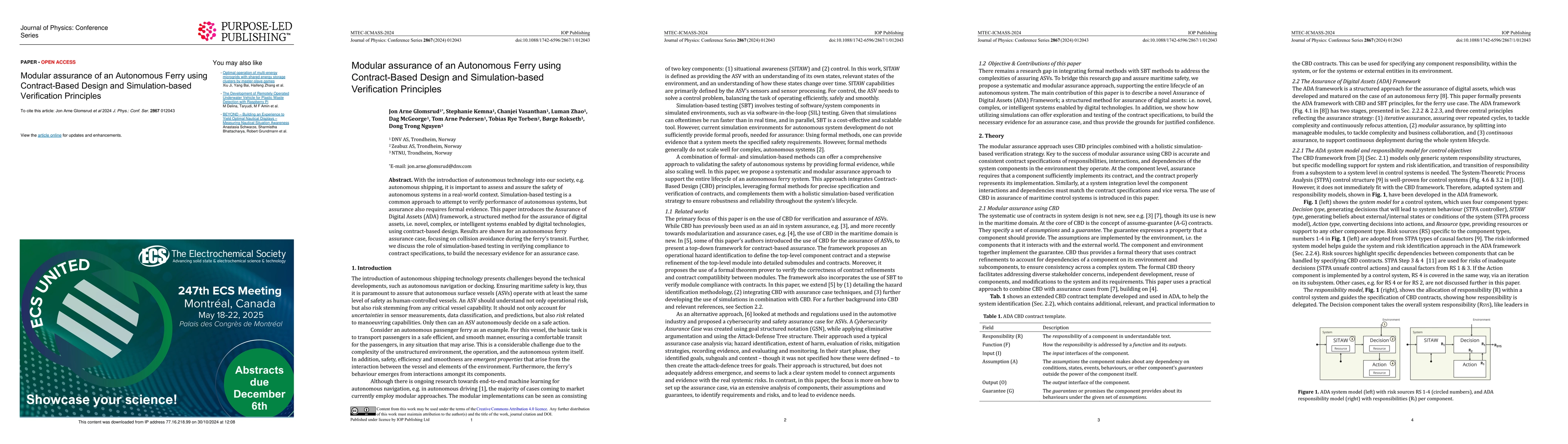 Thumbnail for Modular assurance of an Autonomous Ferry using Contract-Based Design and
  Simulation-based Verification Principles