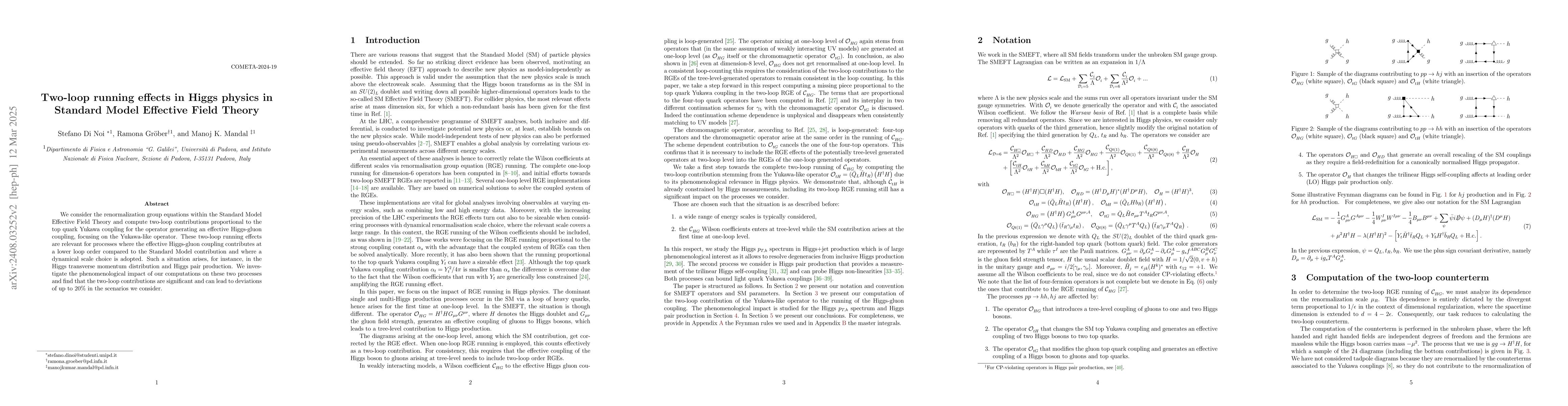 Thumbnail for Two-loop running effects in Higgs physics in Standard Model Effective
  Field Theory