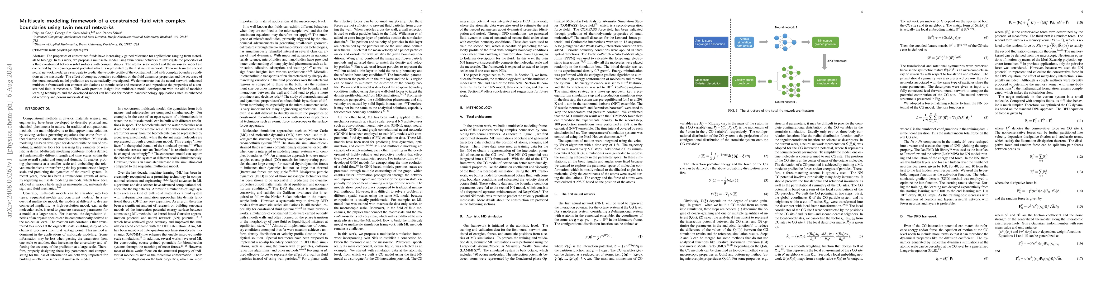 Thumbnail for Multiscale modeling framework of a constrained fluid with complex
  boundaries using twin neural networks