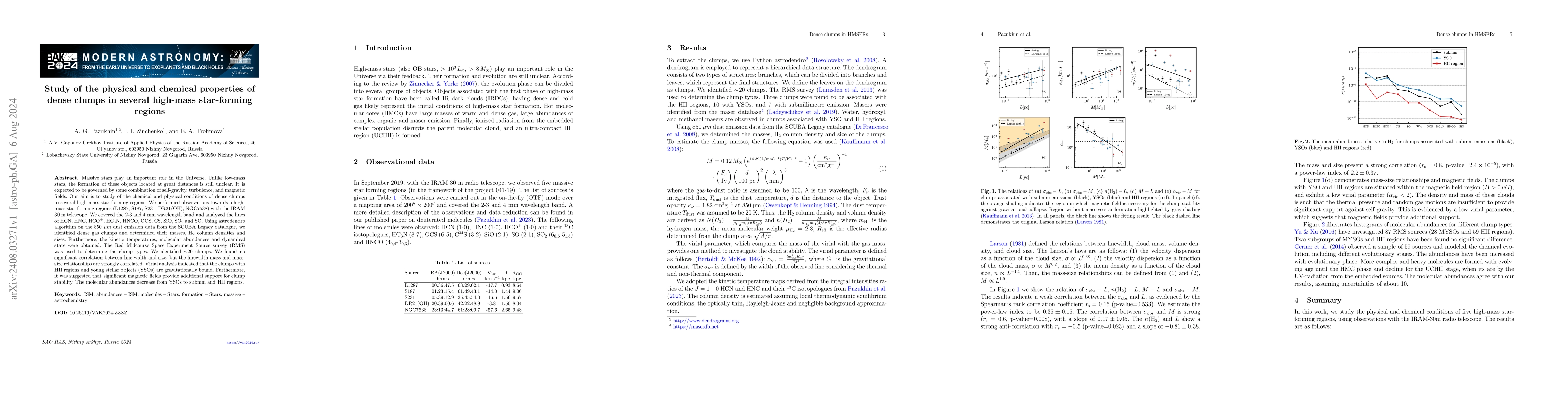 Thumbnail for Study of the physical and chemical properties of dense clumps in several
  high-mass star-forming regions