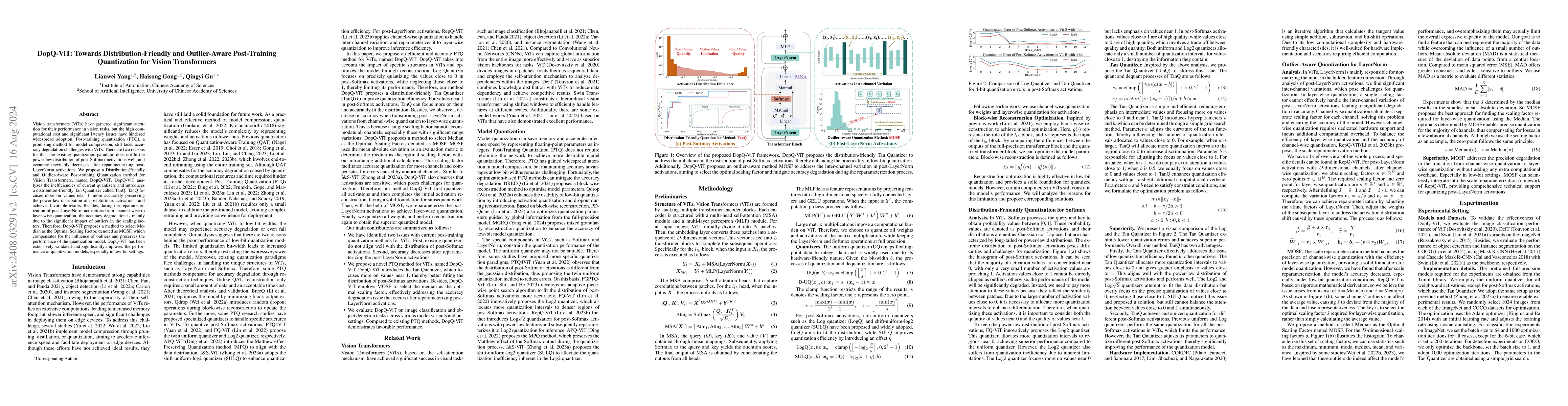 Thumbnail for DopQ-ViT: Towards Distribution-Friendly and Outlier-Aware Post-Training
  Quantization for Vision Transformers