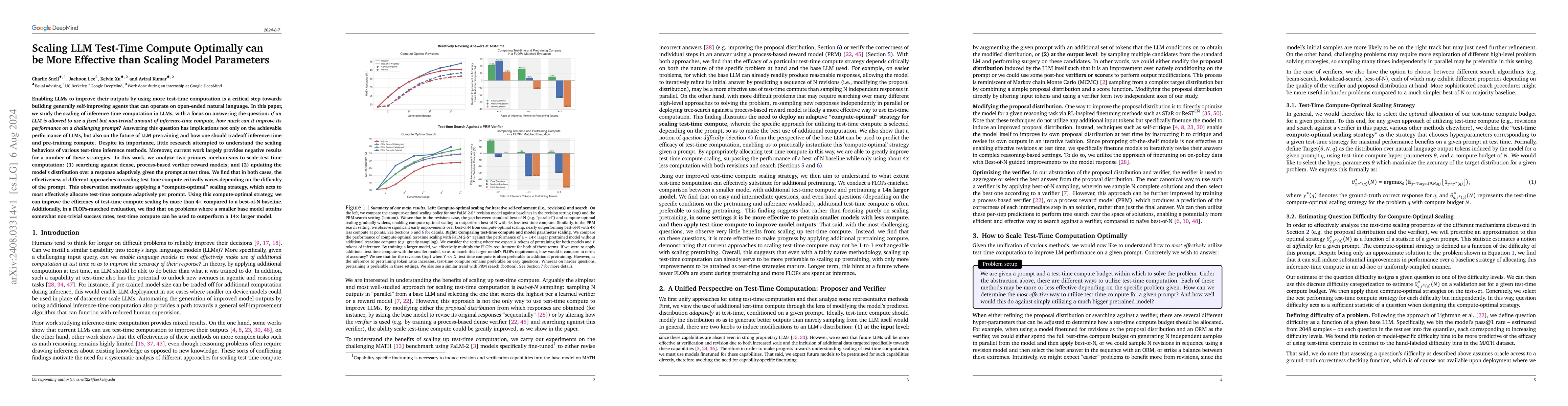 Thumbnail for Scaling LLM Test-Time Compute Optimally can be More Effective than
  Scaling Model Parameters