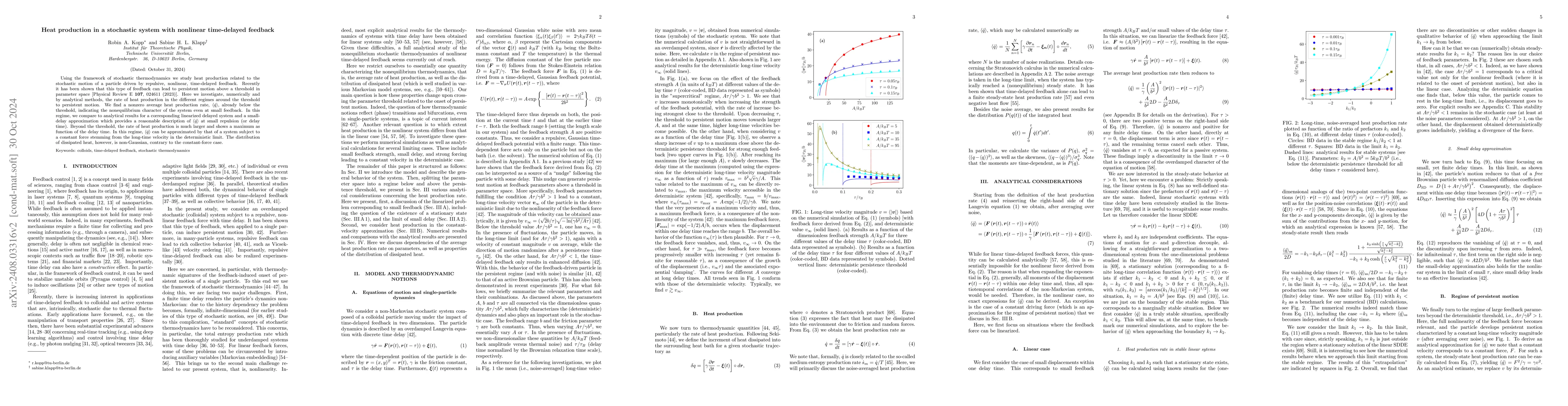 Thumbnail for Heat production in a stochastic system with nonlinear time-delayed
  feedback
