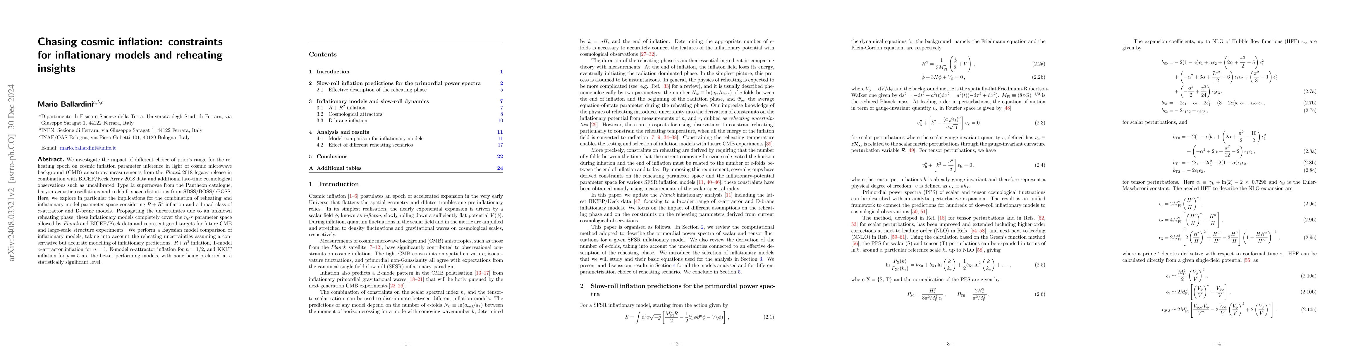 Thumbnail for Chasing cosmic inflation: constraints for inflationary models and
  reheating insights