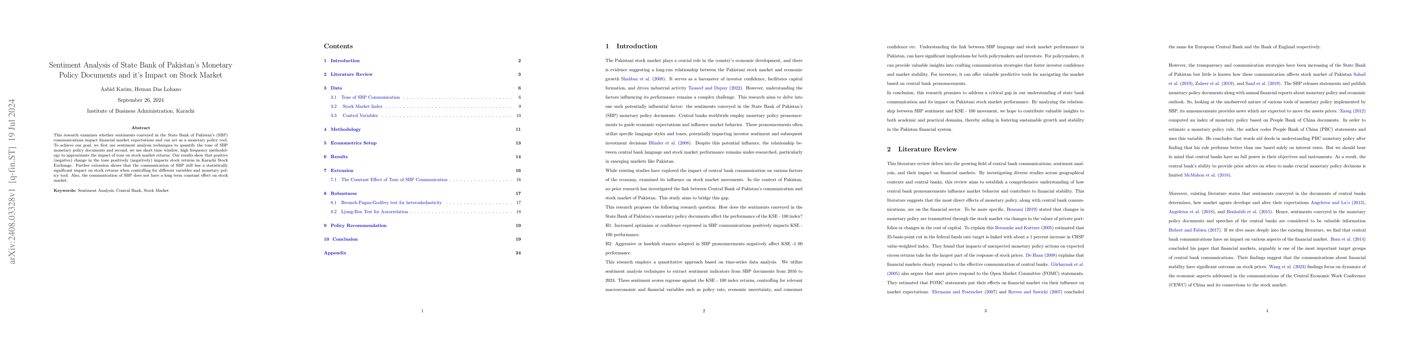Thumbnail for Sentiment Analysis of State Bank of Pakistan's Monetary Policy Documents
  and its Impact on Stock Market