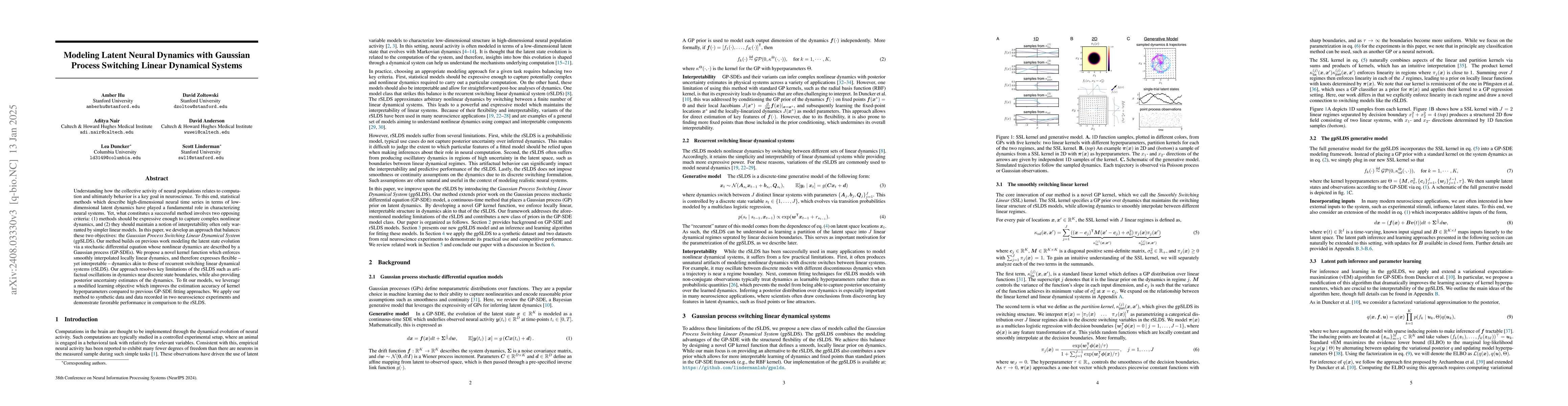 Thumbnail for Modeling Latent Neural Dynamics with Gaussian Process Switching Linear
  Dynamical Systems