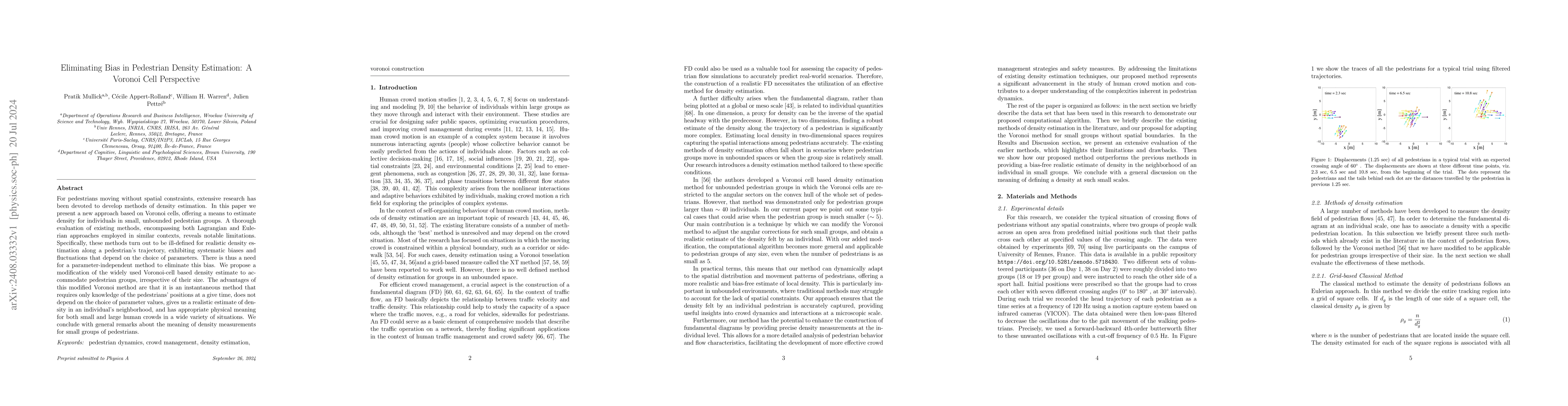 Thumbnail for Eliminating Bias in Pedestrian Density Estimation: A Voronoi Cell
  Perspective