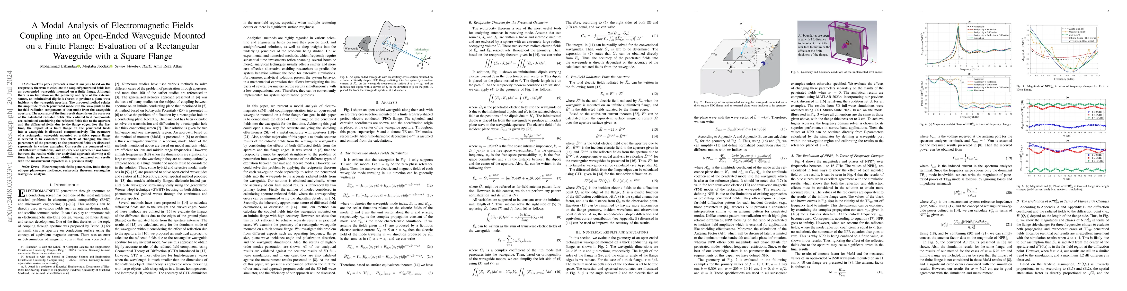 Thumbnail for A Modal Analysis of Electromagnetic Fields Coupling into an Open-Ended
  Waveguide Mounted on a Finite Flange: Evaluation of a Rectangular Waveguide
  with a Square Flange