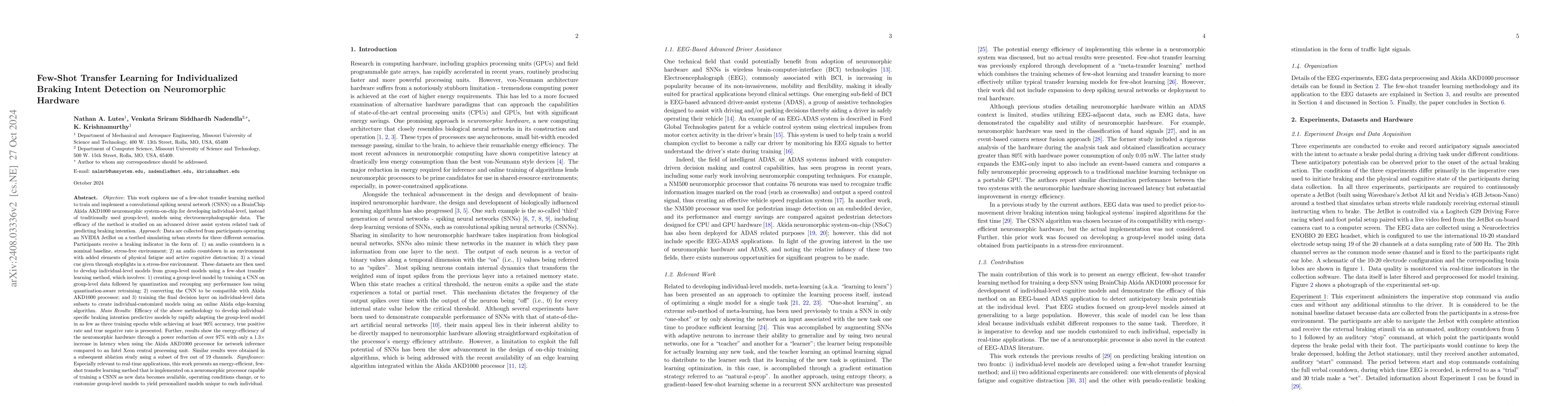 Thumbnail for Few-Shot Transfer Learning for Individualized Braking Intent Detection
  on Neuromorphic Hardware