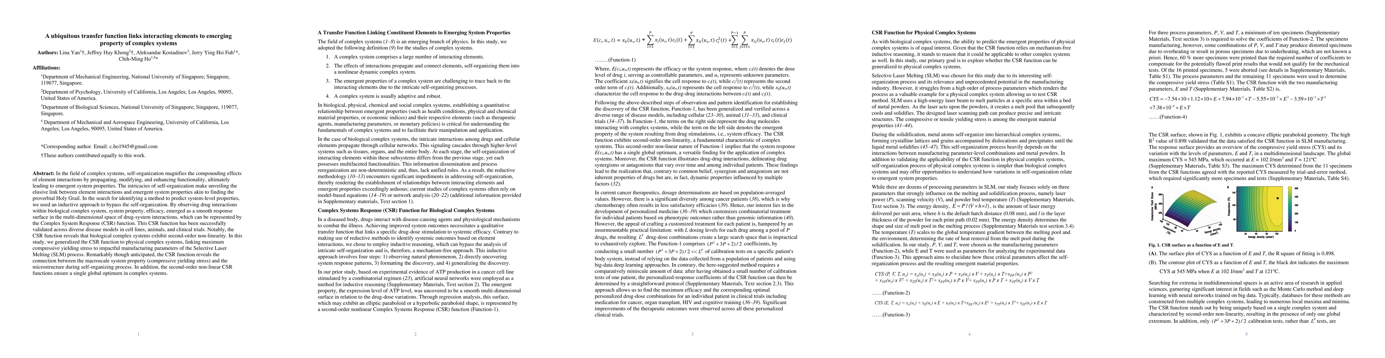 Thumbnail for A ubiquitous transfer function links interacting elements to emerging
  property of complex systems