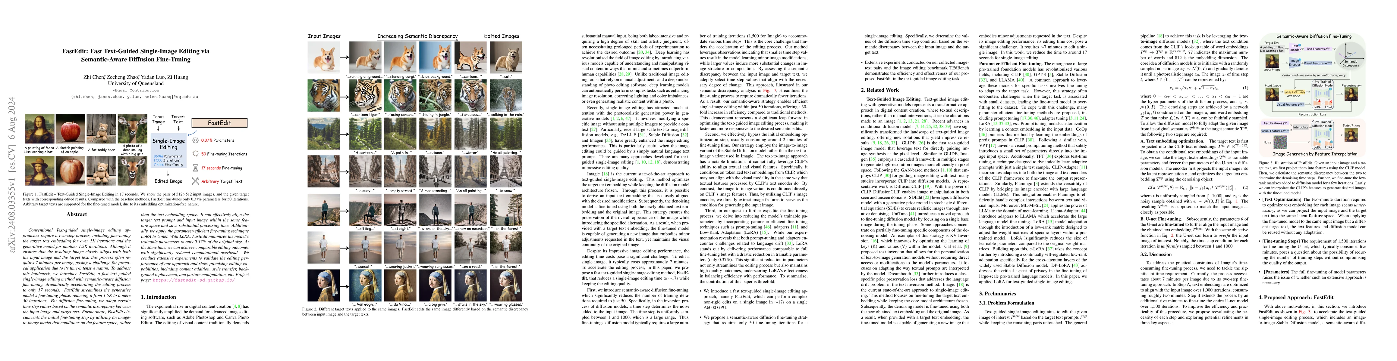 Thumbnail for FastEdit: Fast Text-Guided Single-Image Editing via Semantic-Aware
  Diffusion Fine-Tuning