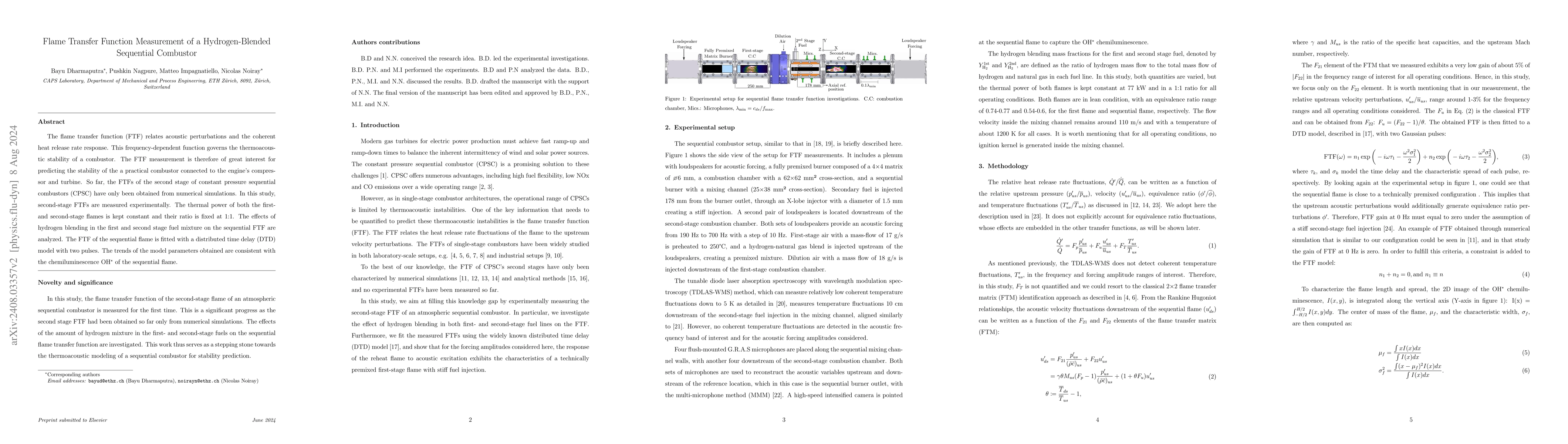 Thumbnail for Flame Transfer Function Measurement of a Hydrogen-Blended Sequential
  Combustor