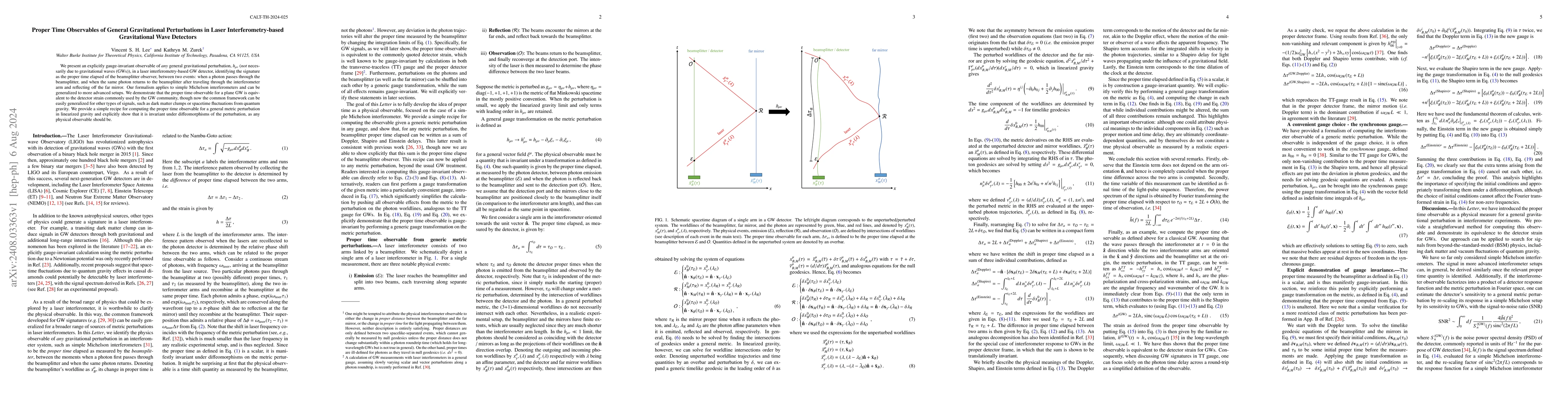 Thumbnail for Proper Time Observables of General Gravitational Perturbations in Laser
  Interferometry-based Gravitational Wave Detectors