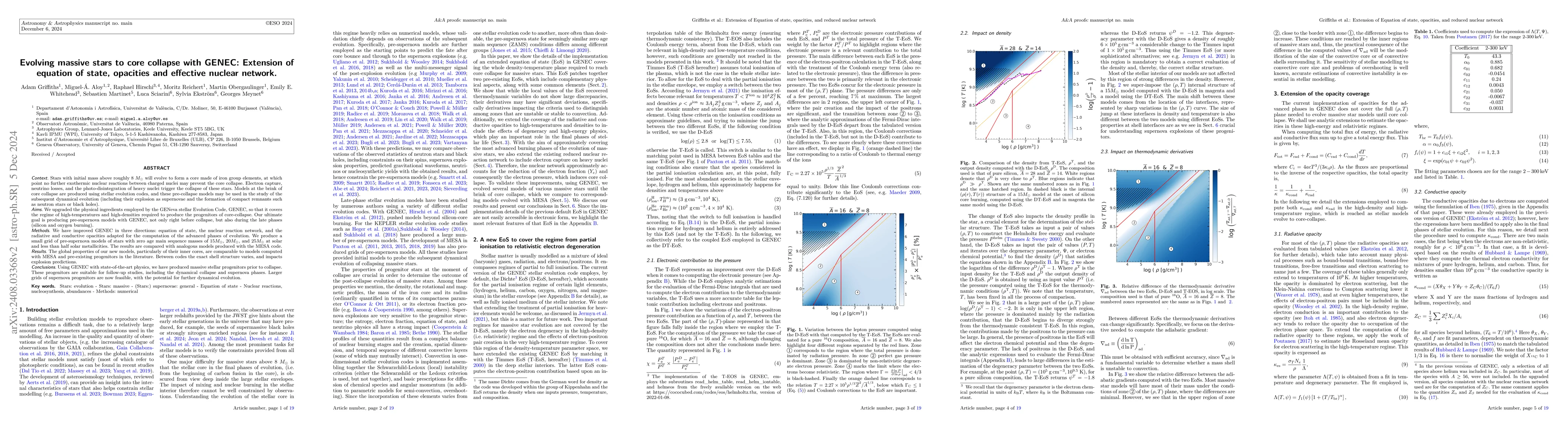 Thumbnail for Evolving massive stars to core collapse with GENEC: Extension of
  equation of state, opacities and effective nuclear network