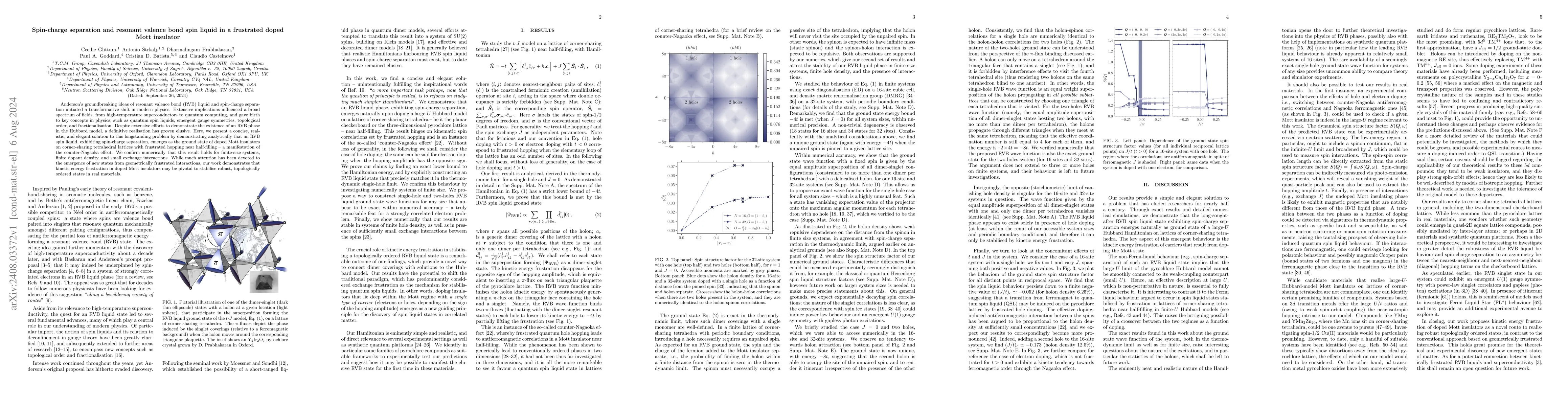 Thumbnail for Spin-charge separation and resonant valence bond spin liquid in a
  frustrated doped Mott insulator