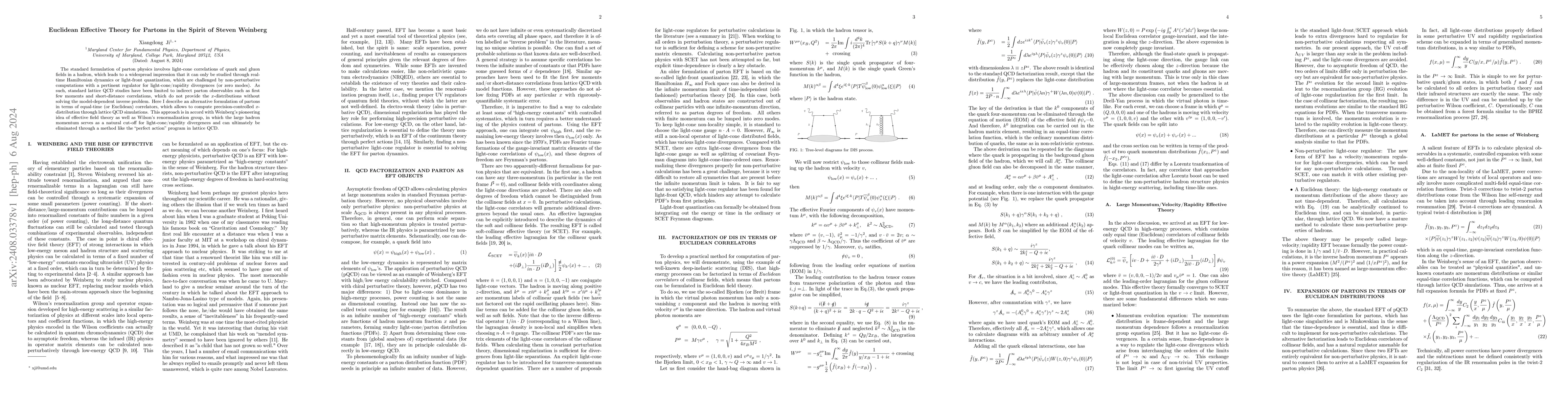 Thumbnail for Euclidean Effective Theory for Partons in the Spirit of Steven Weinberg