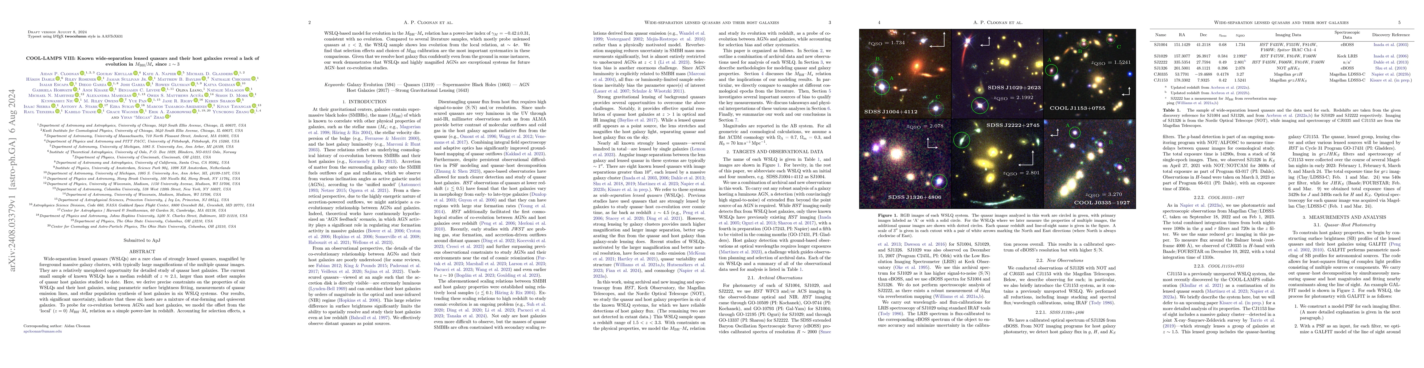 Thumbnail for COOL-LAMPS VIII: Known wide-separation lensed quasars and their host
  galaxies reveal a lack of evolution in $M_{\rm{BH}}/M_\star$ since $z\sim 3$