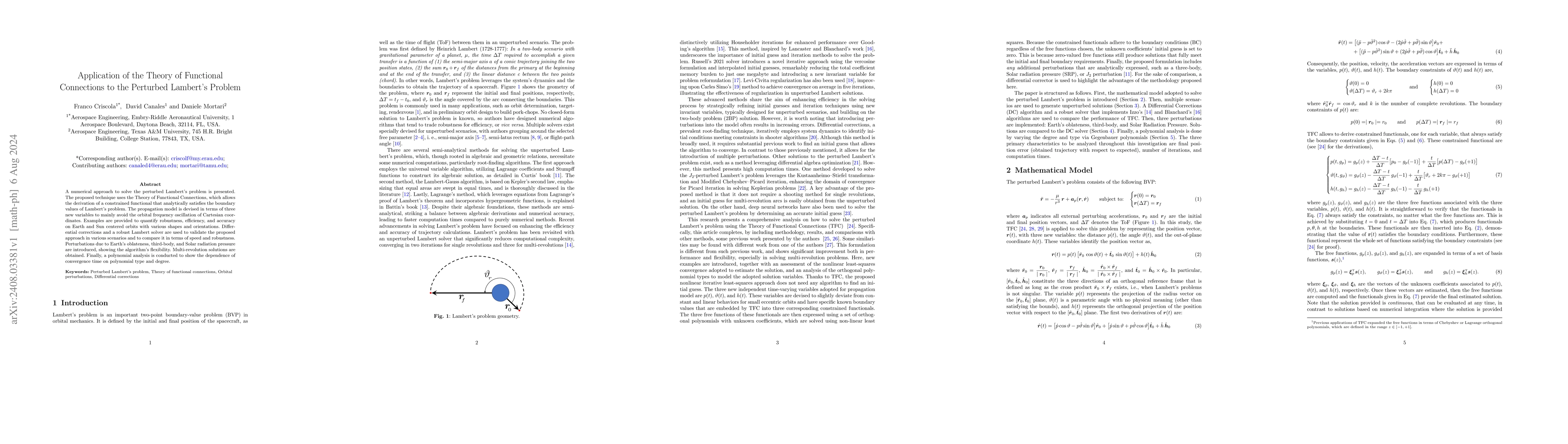Thumbnail for Application of the Theory of Functional Connections to the Perturbed
  Lambert's Problem