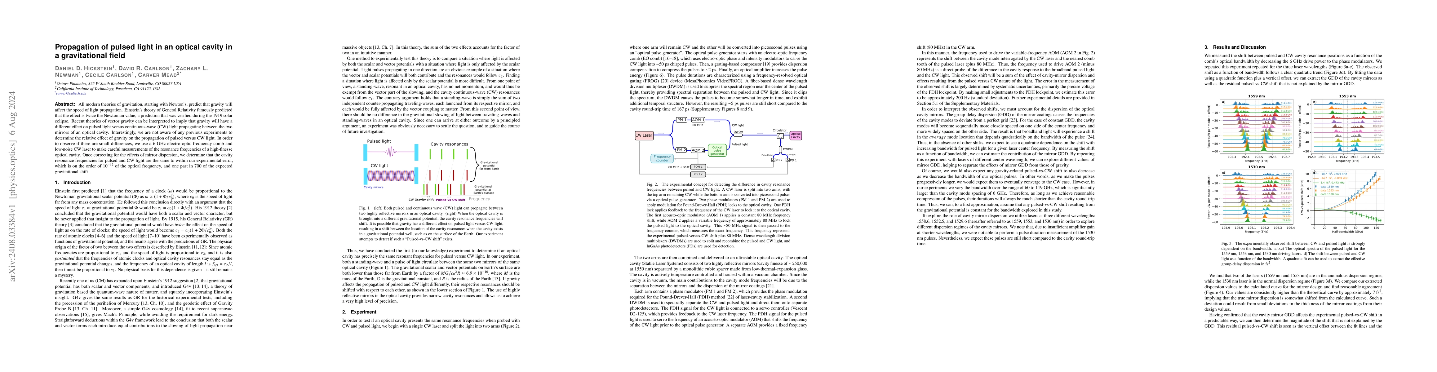 Thumbnail for Propagation of pulsed light in an optical cavity in a gravitational
  field