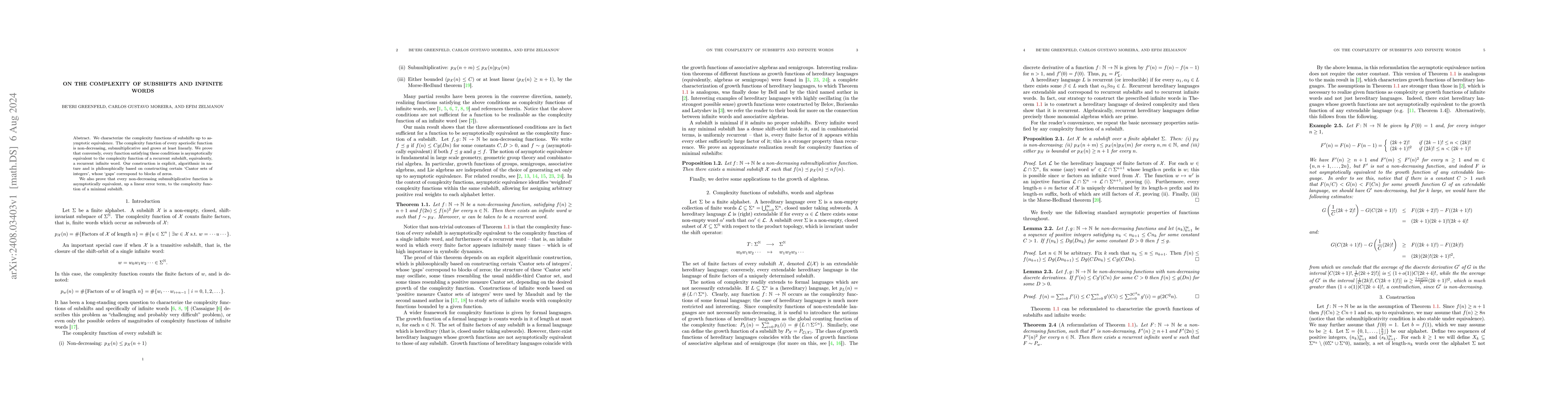 Thumbnail for On the complexity of subshifts and infinite words